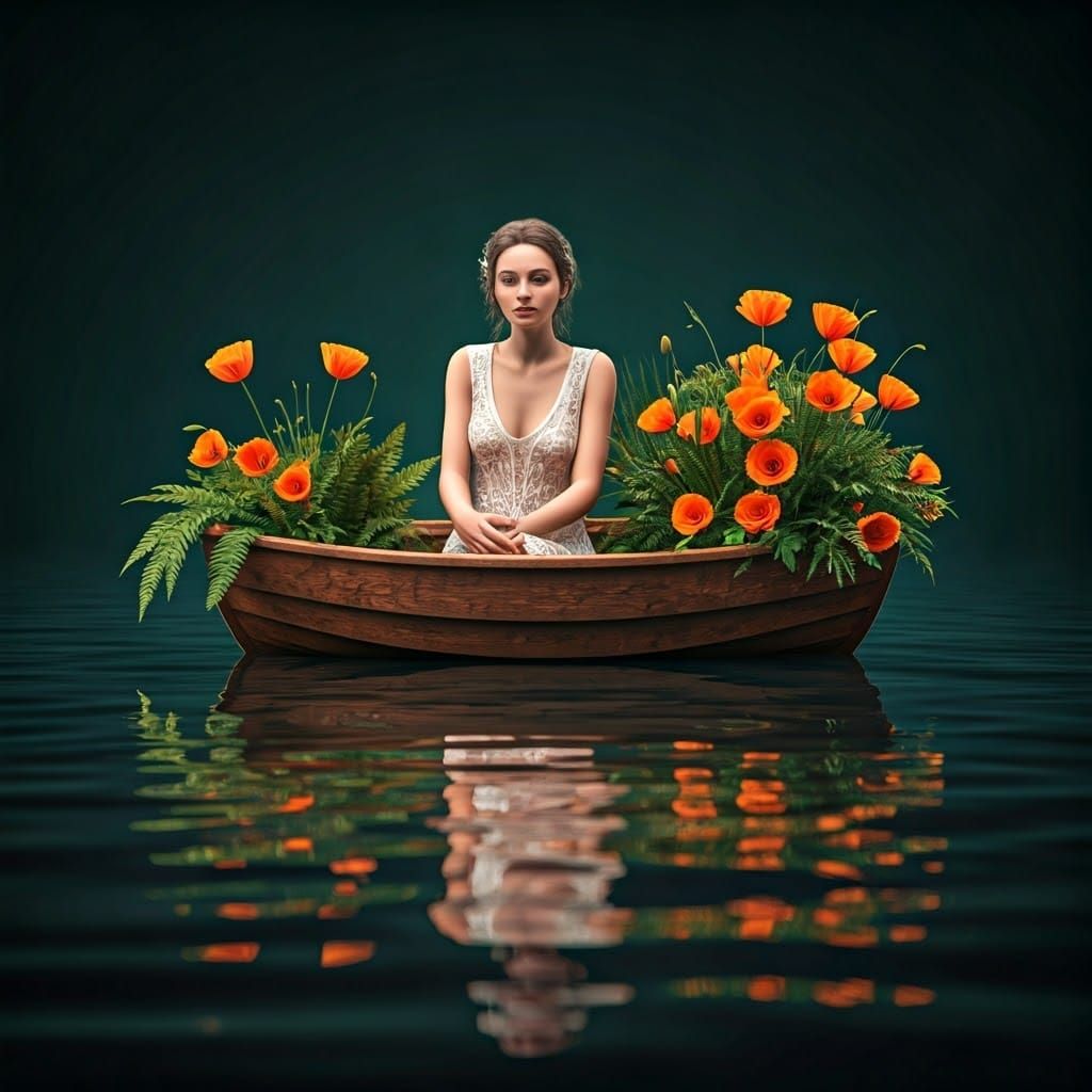 Poppy Boat: Serene Woman in a Digital Painting