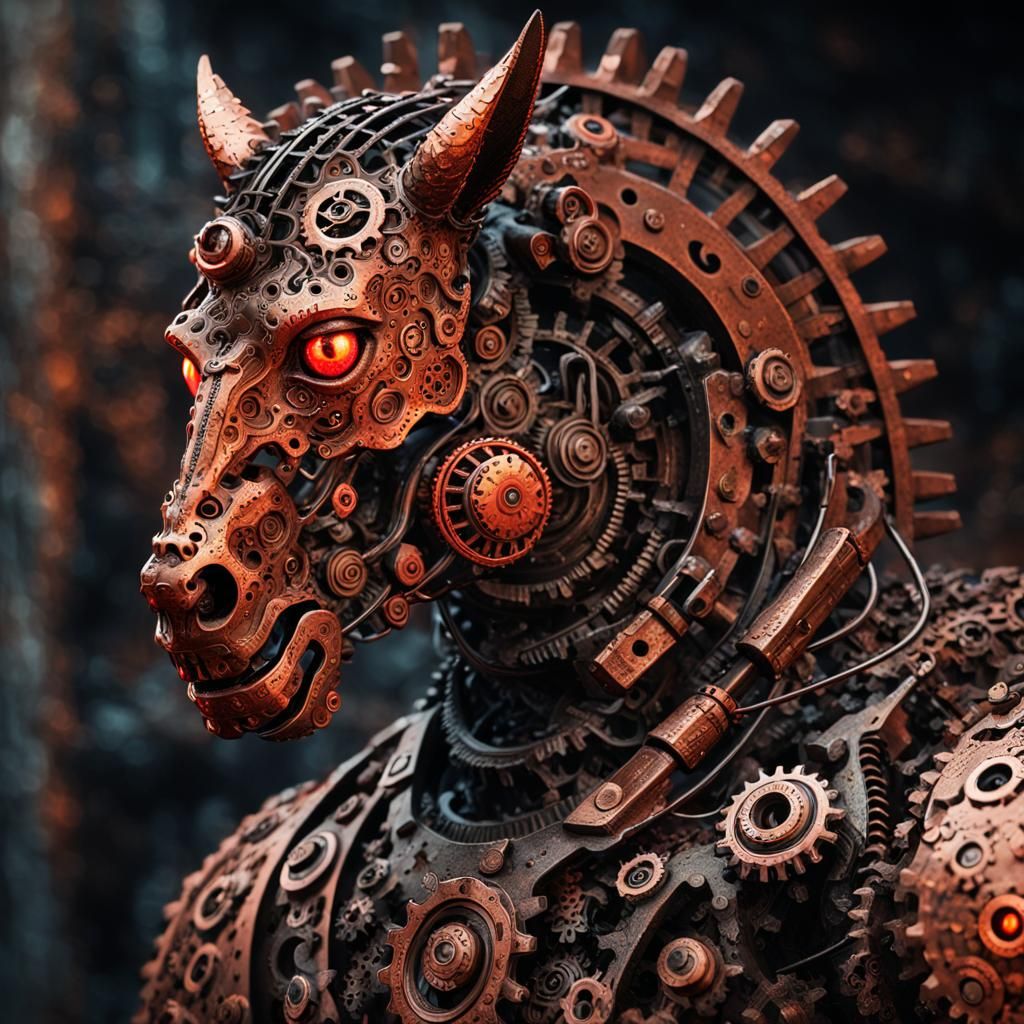 Cyberpunk Steampunk Centaur of Gears and Fire