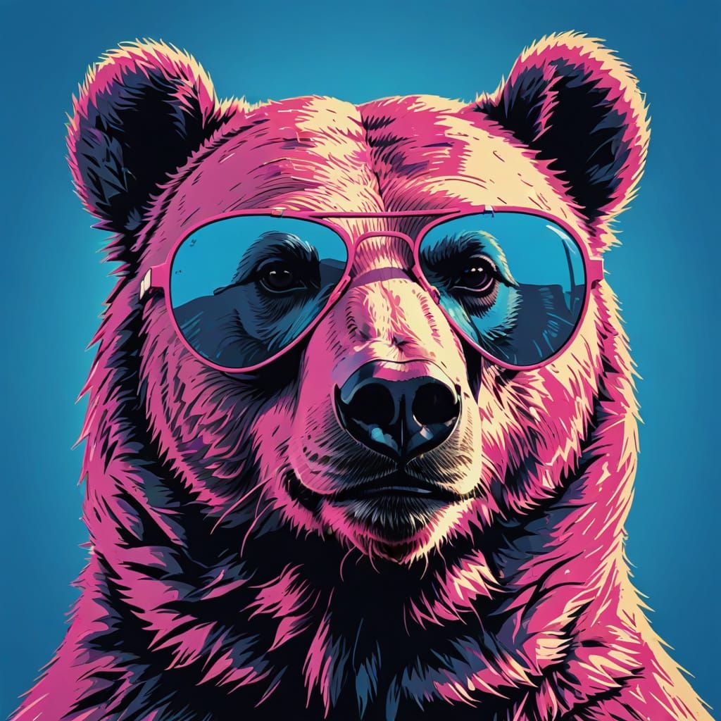 Pop Art Bear with Aviator Sunglasses in Vector Style