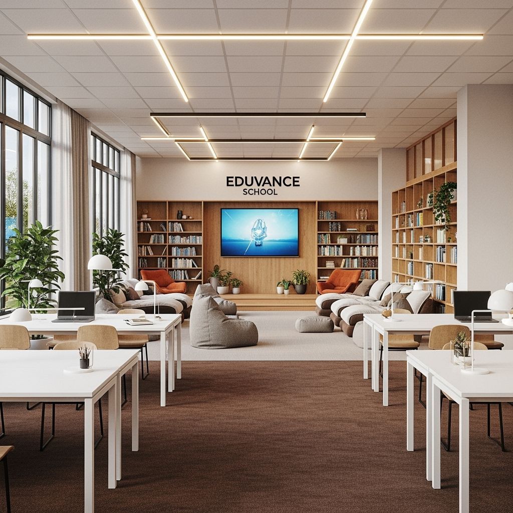 Modern School Library Interior: Bright, Spacious Design