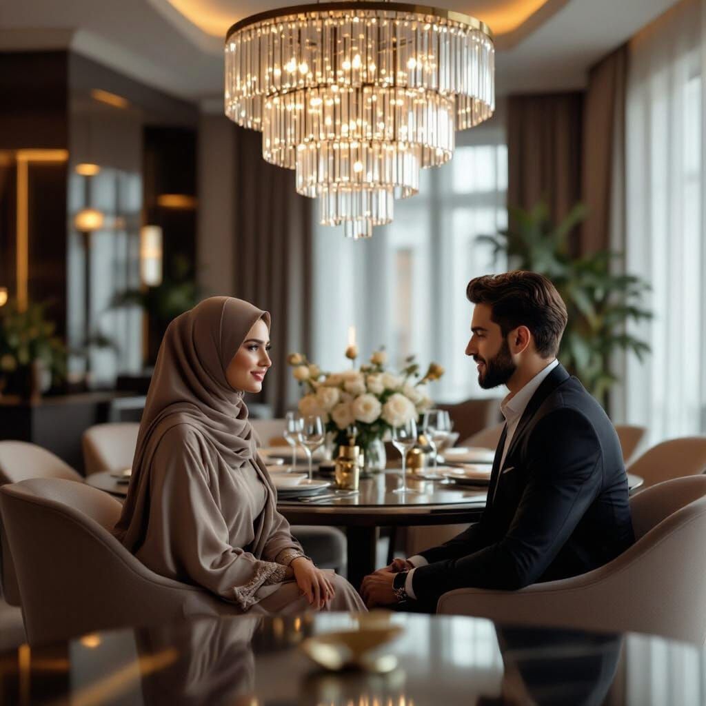 Elegant Couple in Modern Dining Room