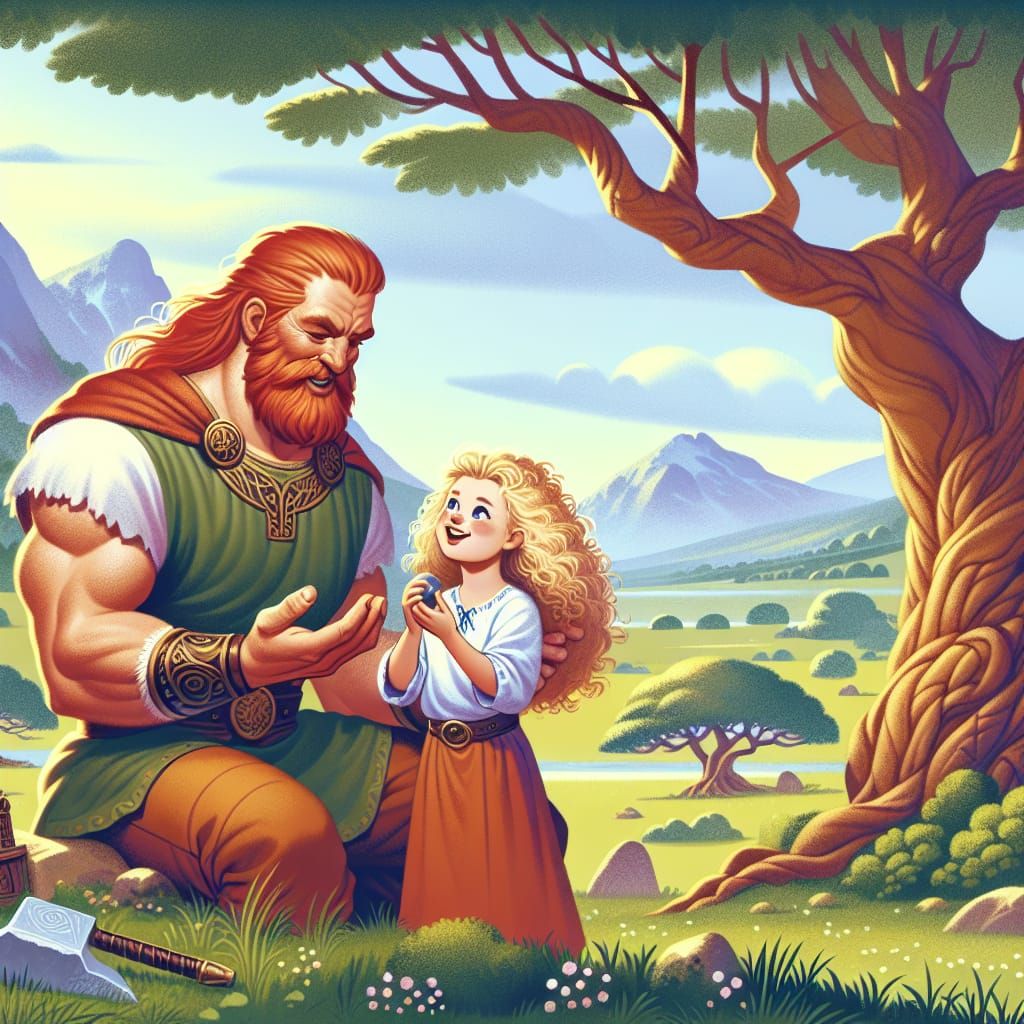 Donar et sa fille Thrüdr passent du temps ensemble