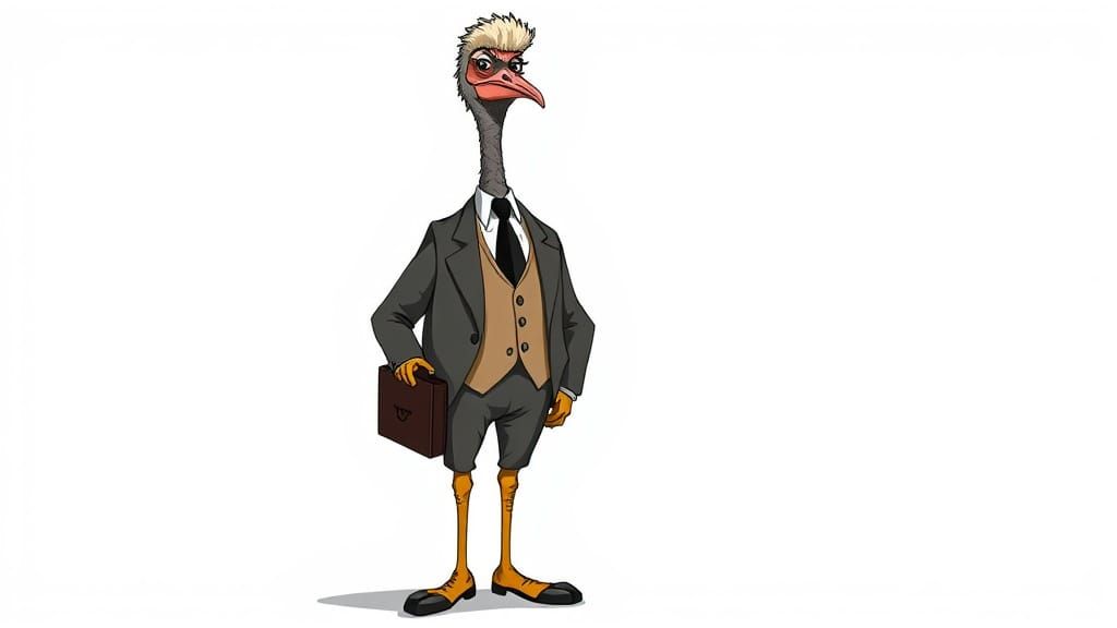 Dignified Business Emu in Vibrant Cartoon Style