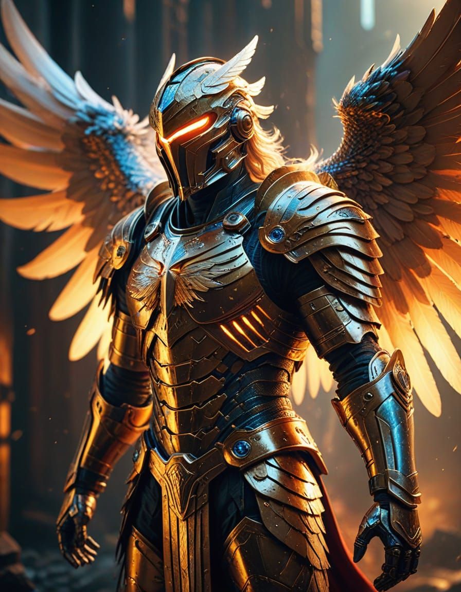 Ethereal Warrior Angel in Armor with Wings
