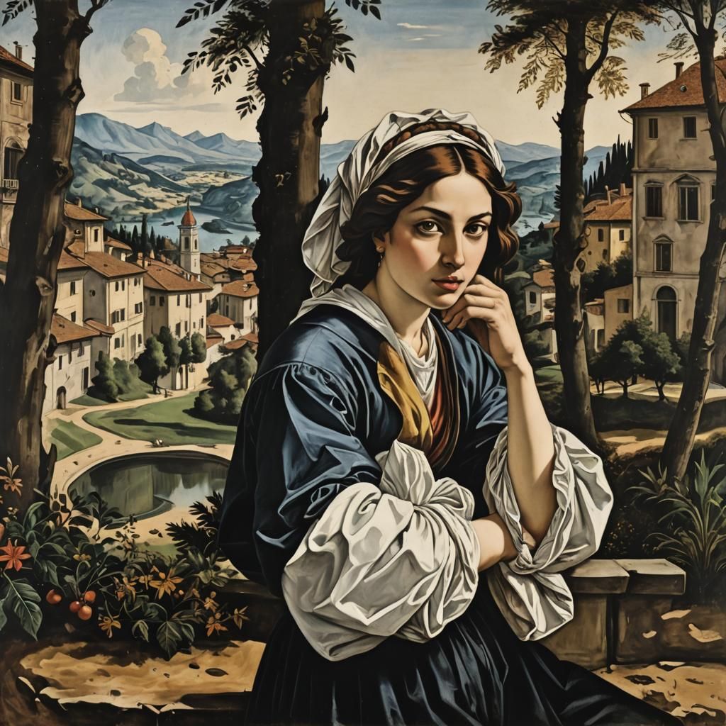 Gouache Ink Print in Renaissance Style