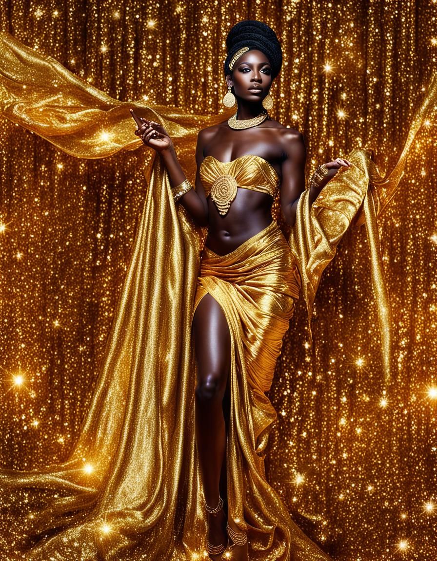 African Goddess of Beauty in Gold Silk