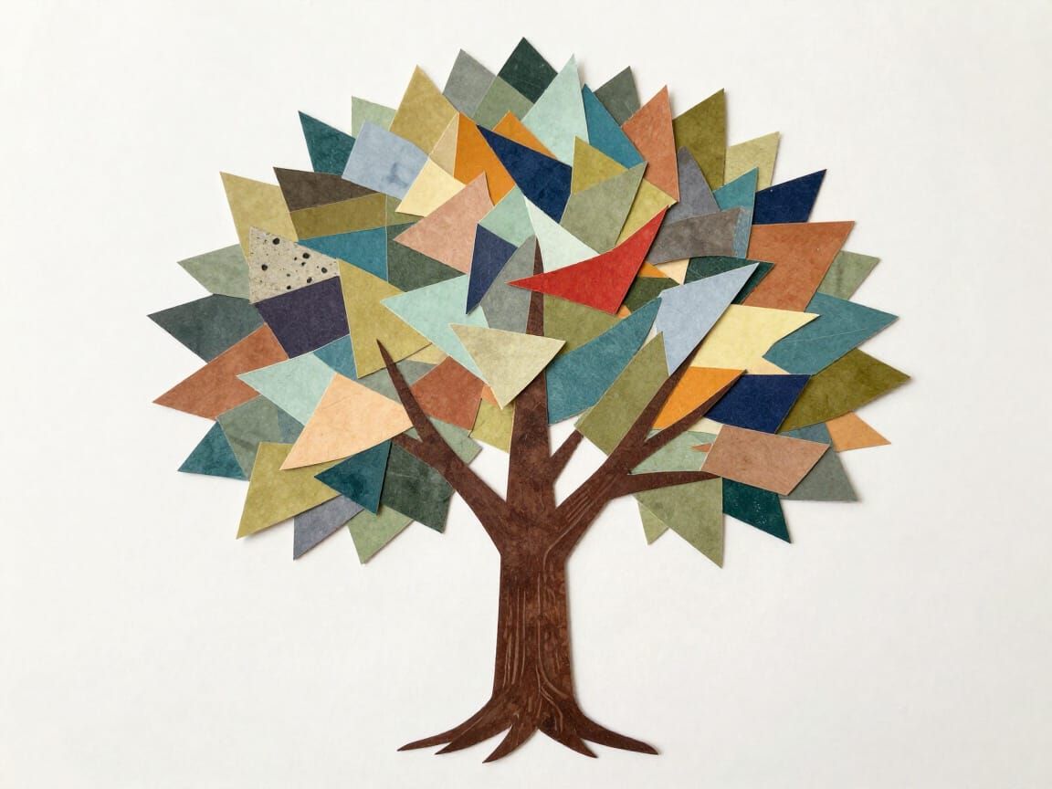 Vibrant Collage Tree Bursting with Color