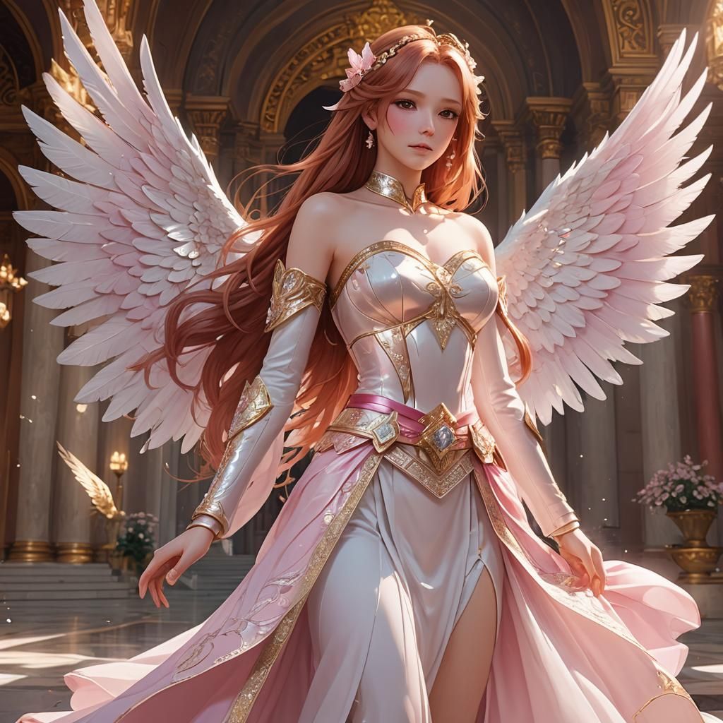 Anime Style Angel Maiden in Golden Palace