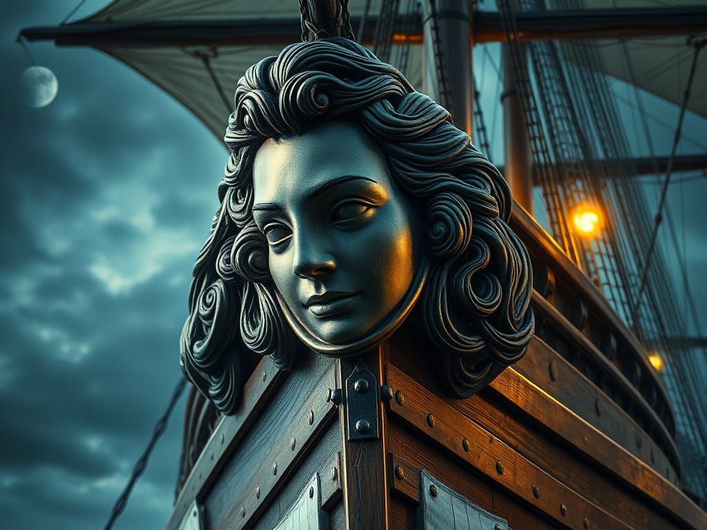 Stunning 18th Century Ship Mascaron in Dramatic Lighting