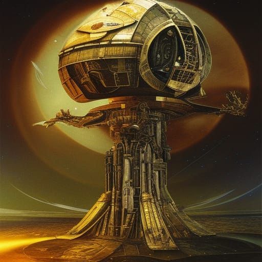 UFO Starship Book Cover in Dürer Style