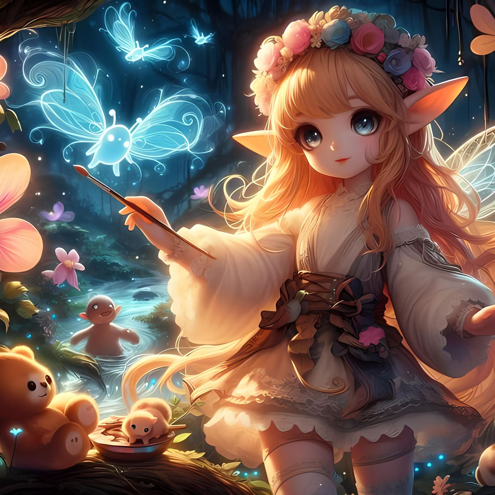 Pixie Girl Creates Forest Animals: 3D Animated Art