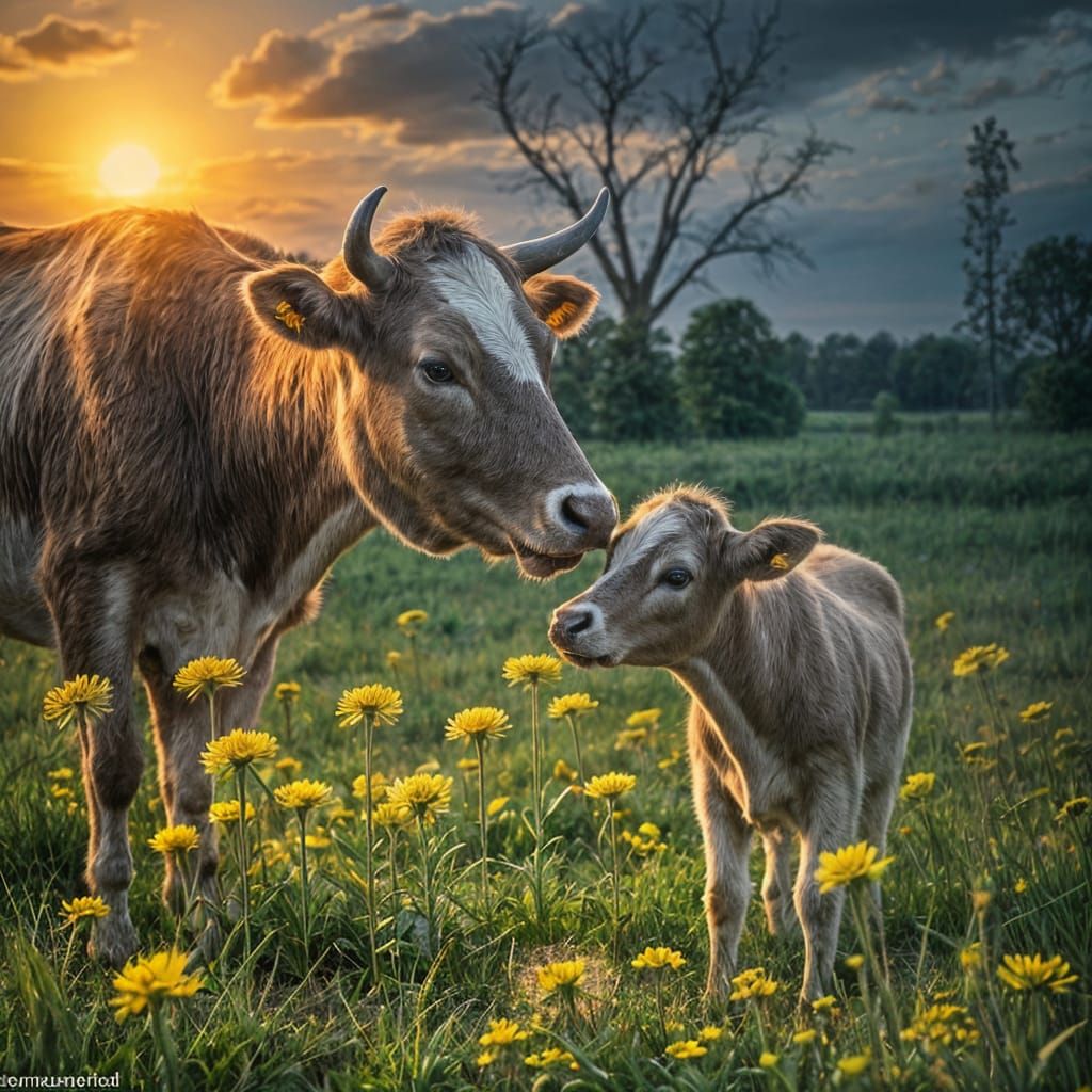 Mother Cow Watches Calmly in a Dreamlike Dutch Summer Scene