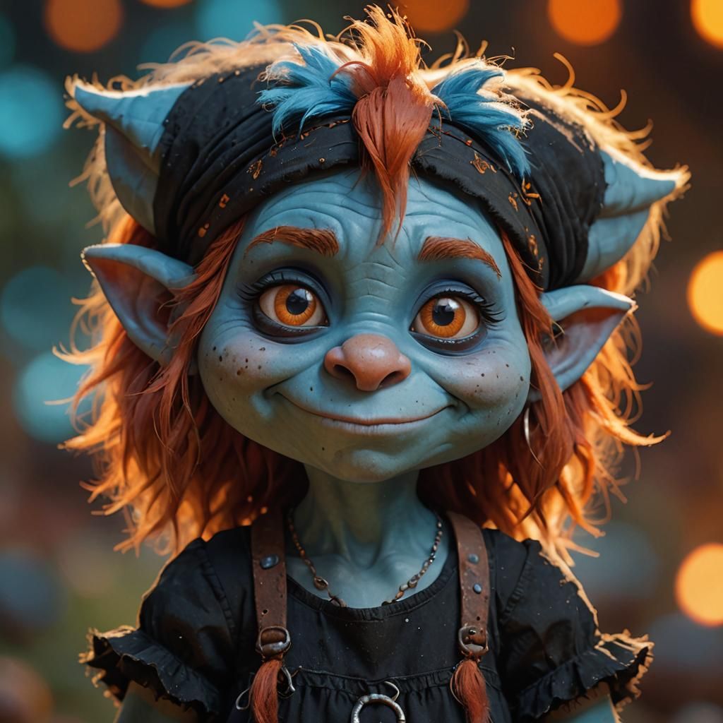 Adorable Troll-Smurf Girl Portrait in 3D Digital Art