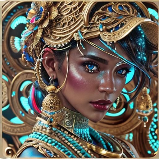 Stunning Woman in Futuristic Jewelry: Hyperrealistic Digital...