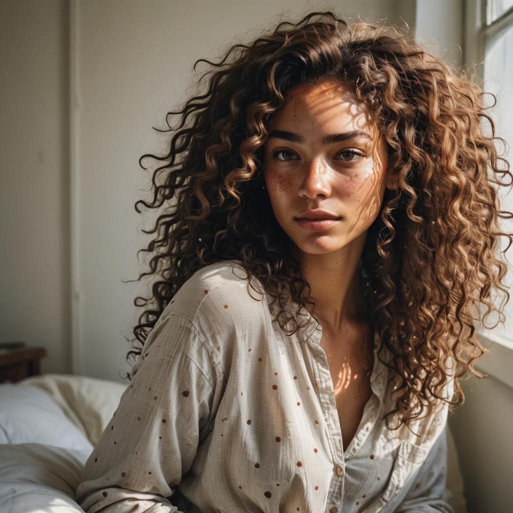 Sunlit Portrait of a Woman Knitting
