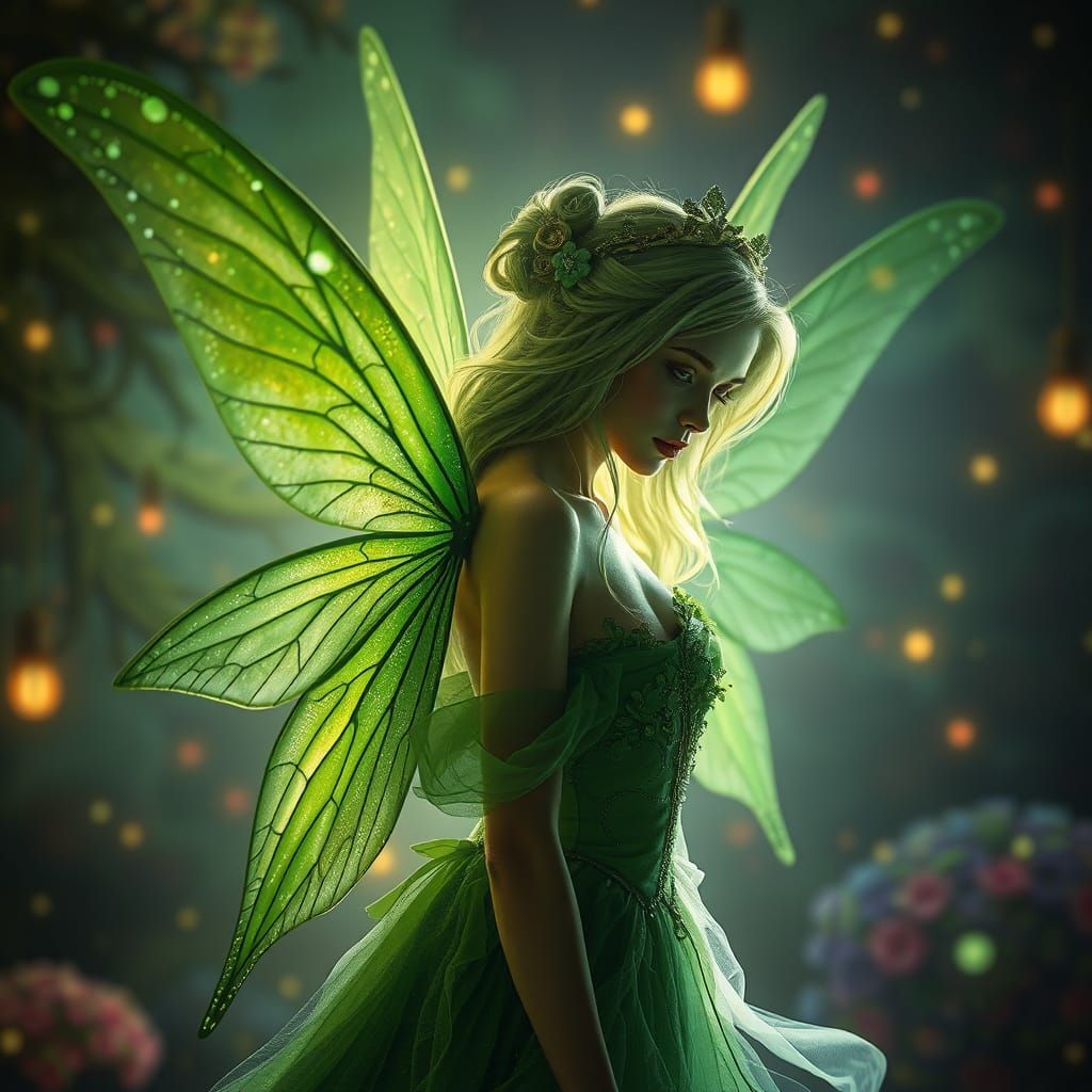 Enchanting Green Fairy Portrait in Art Nouveau Style