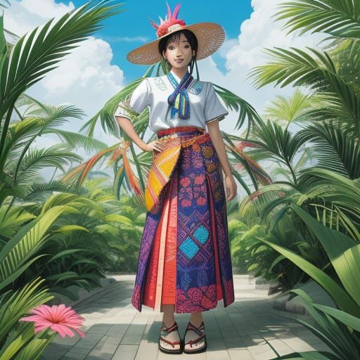 Filipino Anime Girl in Vibrant Patadyong