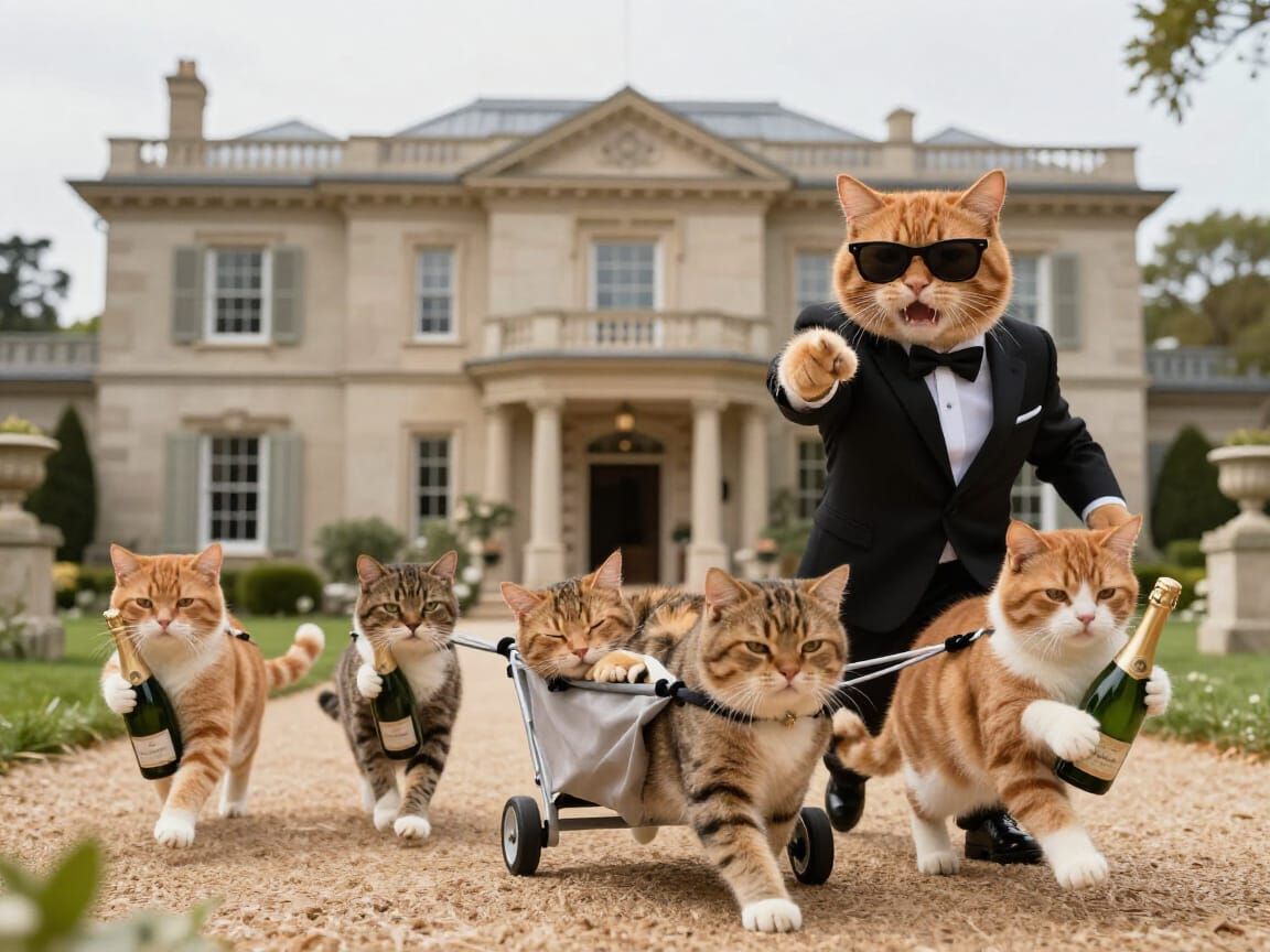 Cats Flee Mansion After Wild Party