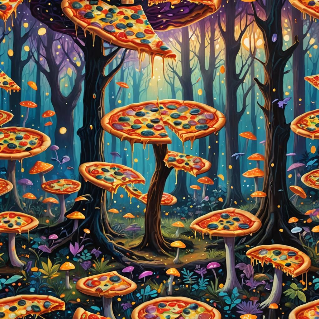Gigantic Pizza Slices Through Mystical Forest