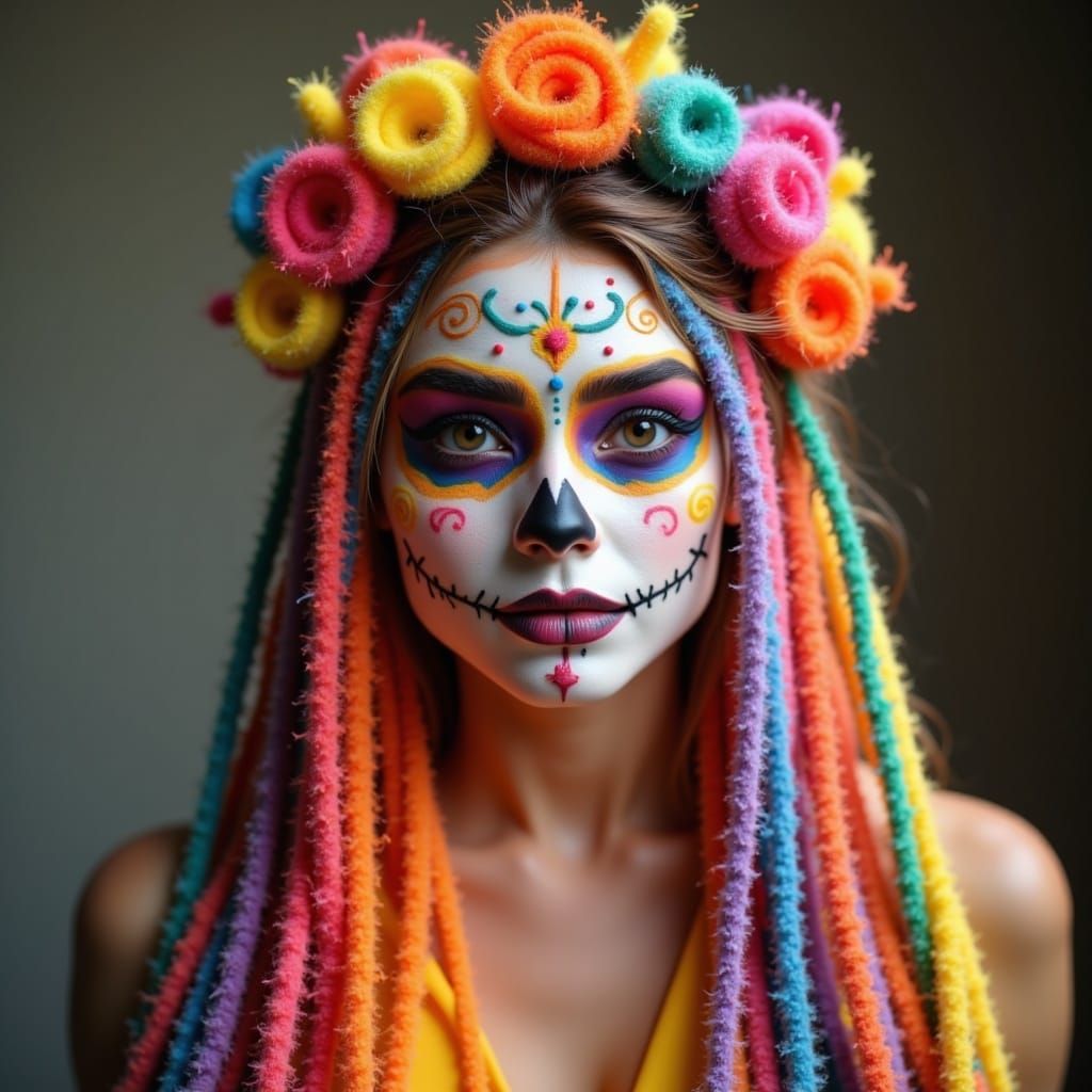 Vibrant Día de los Muertos Beauty in Colorful Face Paint