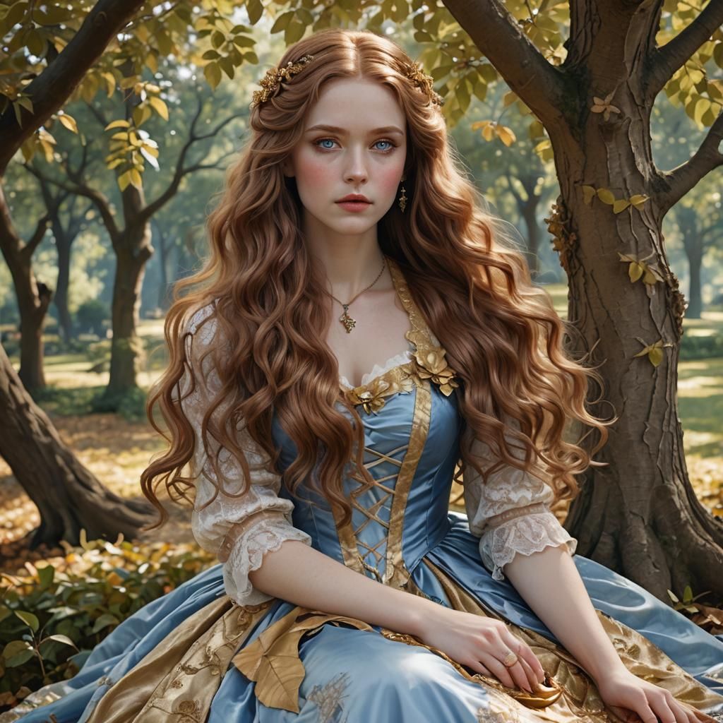 Beautiful Woman with Long Hair in Forest Setting