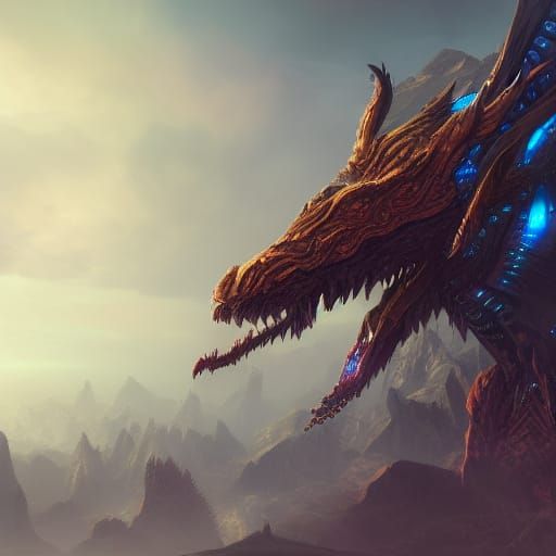 Detailed Dragon Stone Engraving, Matte Painting