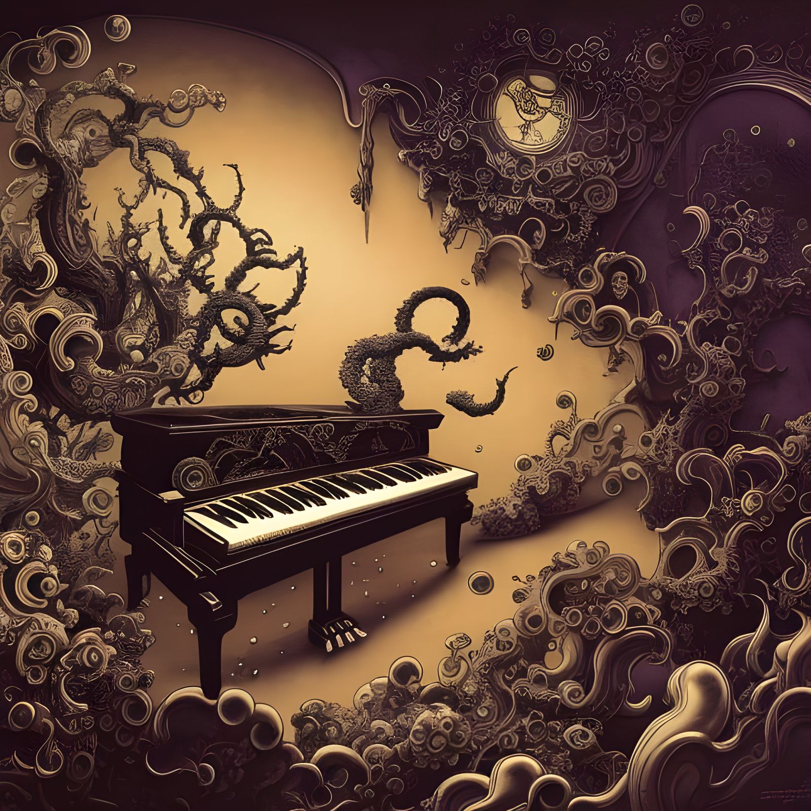 Ornate Grand Piano in Surreal Aetherpunk Style