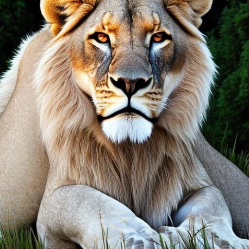 Hyperrealistic White Lion in Desert Mountain Landscape