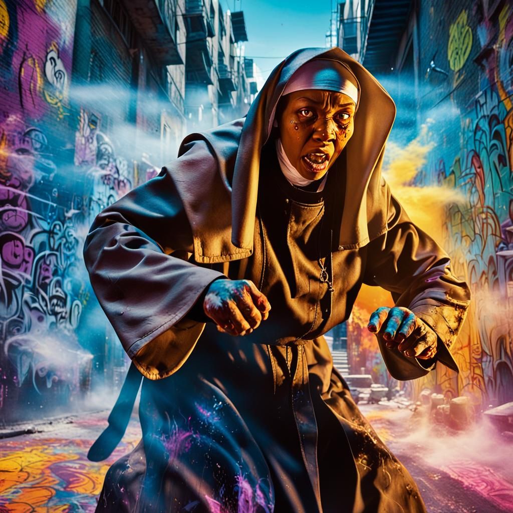 Nun's Fight Against Warlords in Gritty Alley