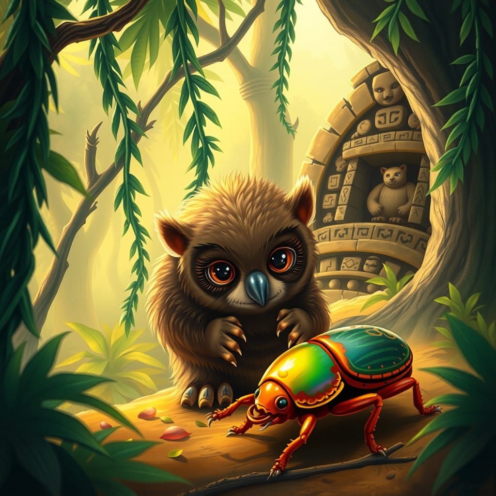 Aztec Jungle Hunter: Baby OwlBear's Pouncing Moment