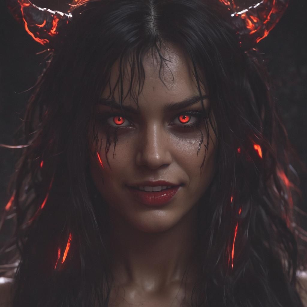 Demon Woman Portrait with Fiery Hair