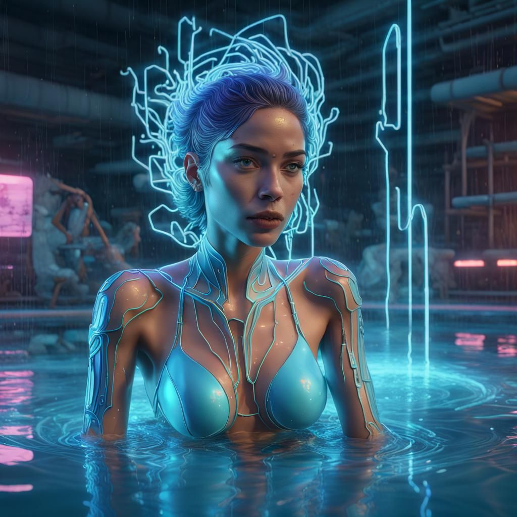 Neon Hologram Woman in Cyberpunk Style