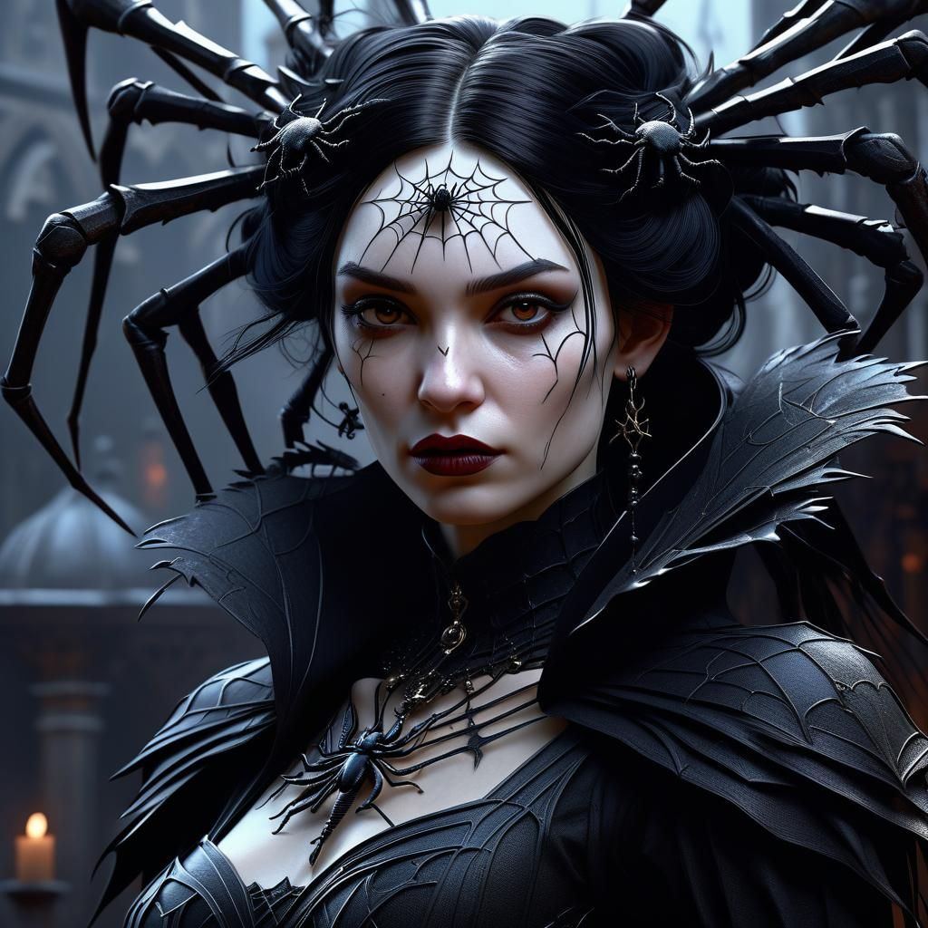 Gothic Witch with Spider Motif in Dark Fantasy Art