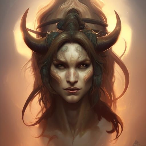 Female Satyr Portrait in Art Nouveau Style