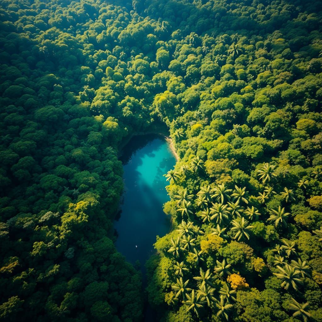 Hidden Lagoon in Verdant Jungle Bird's Eye View