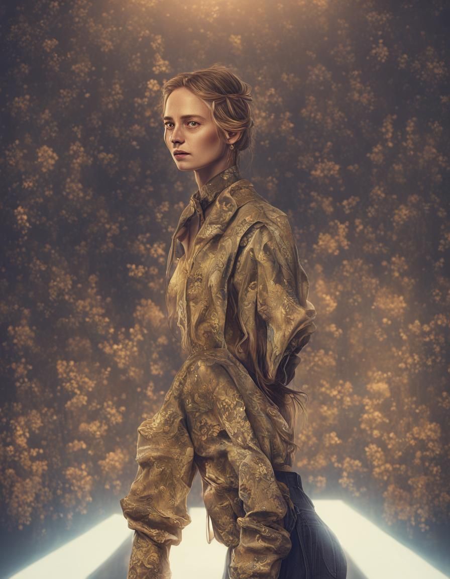 Confident Woman in Dimly Lit Room, Digital Portrait