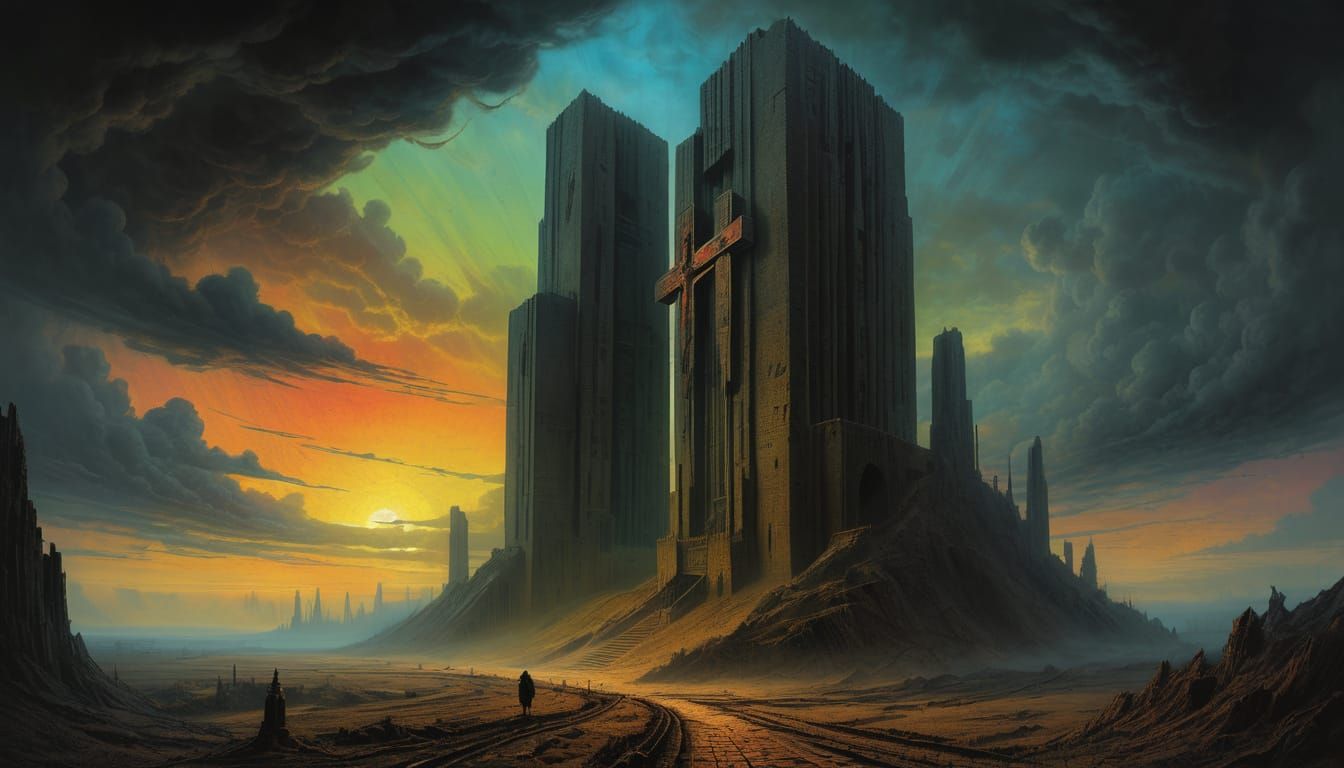 Beksiński-Inspired Dystopian Landmark in a Grimdark Atmosphe...