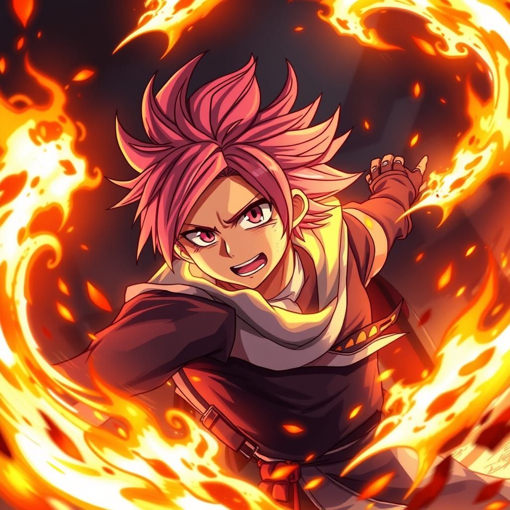 Natsu Dragneel in Fiery Anime Action Pose