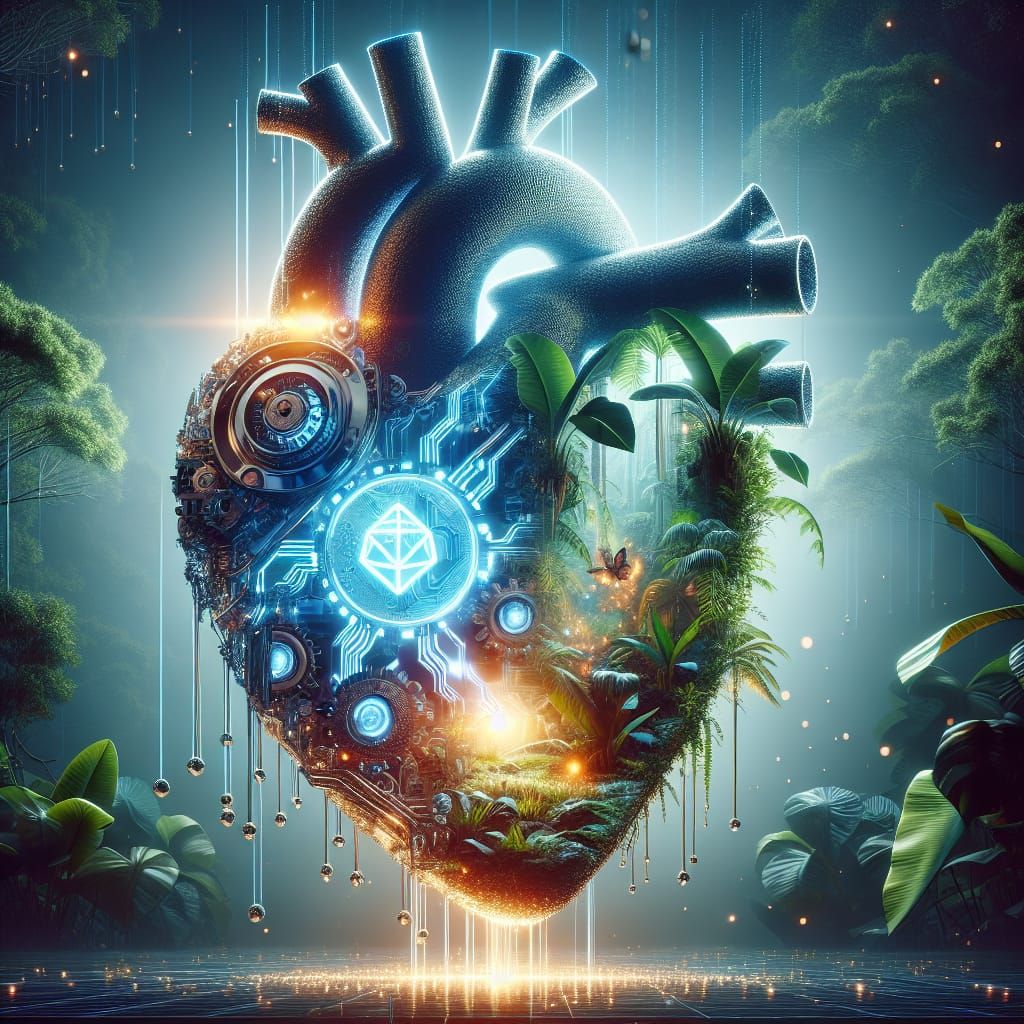 Futuristic Double Exposure: Crypto Heart and Tropical Wildli...