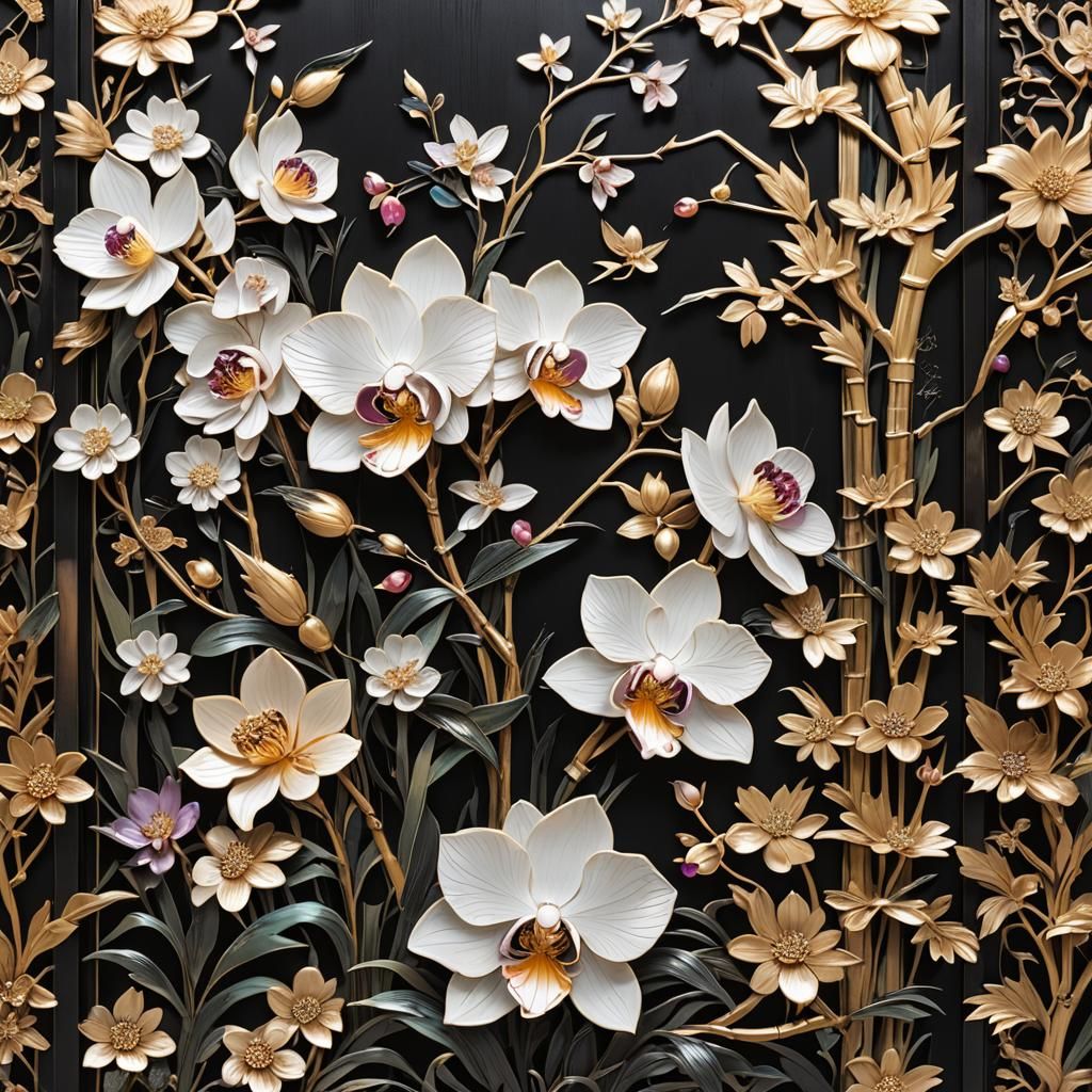 Mother of Pearl Inlay Art on Folding Screen