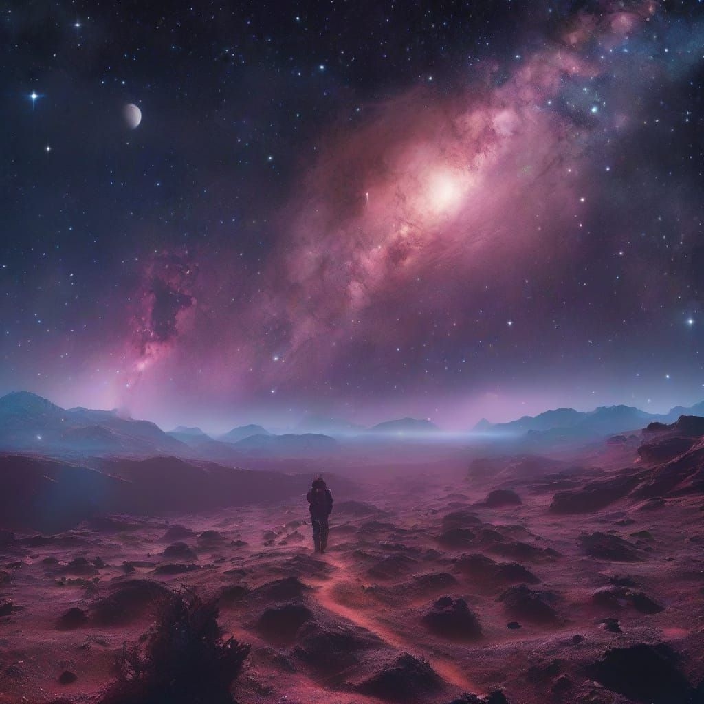 Astronaut Cowboy Rides Celestial Steed Through Nebula Sky