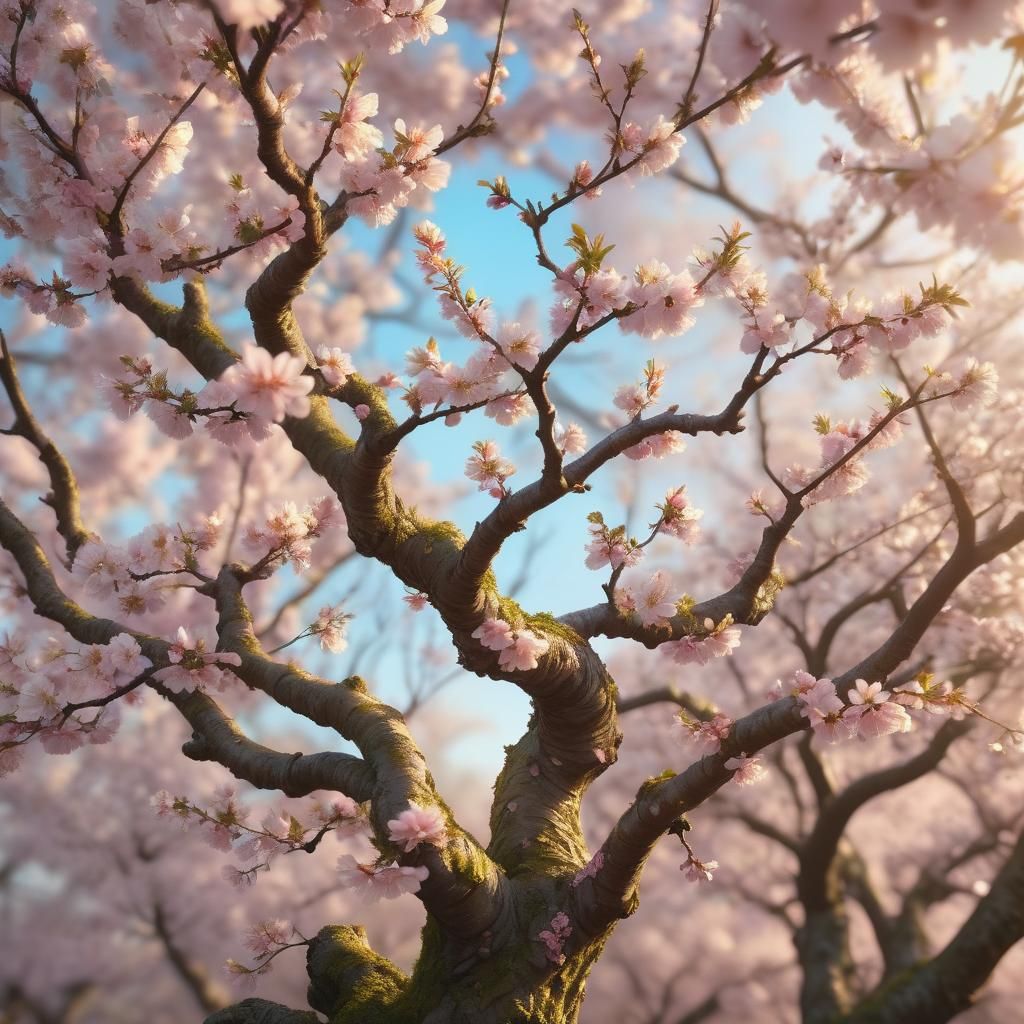 Cherry Blossom Faery Tree in Dreamlike Landscape