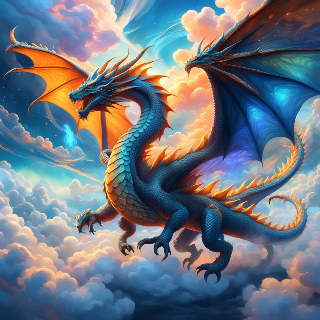 Mythical Dragon Soaring Through Dreamlike Sky