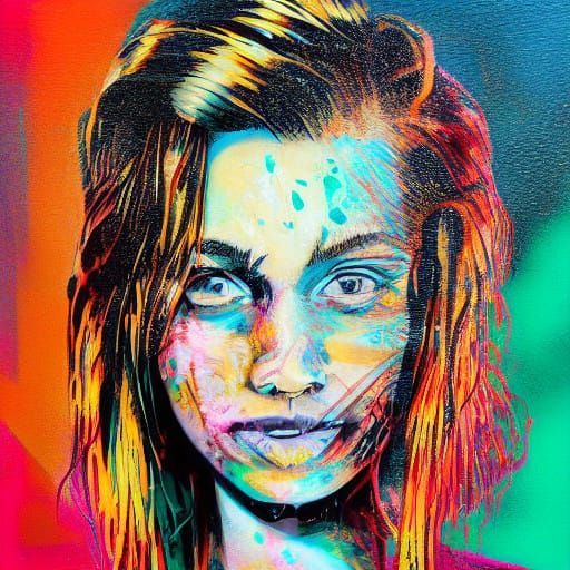 Retro Futuristic Redhead Woman in Vibrant Graffiti Style