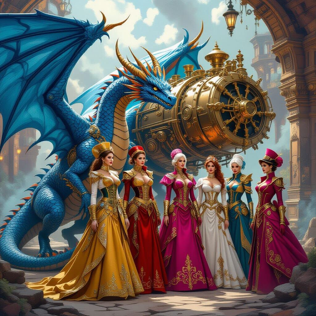 Steampunk Dragon Riders in Red Tent Attire