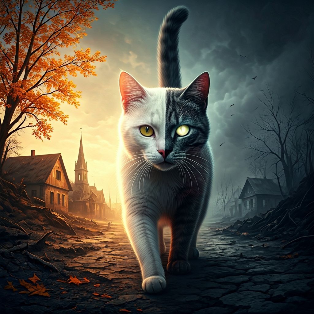 Surreal Divided Cat in Haunting Light
