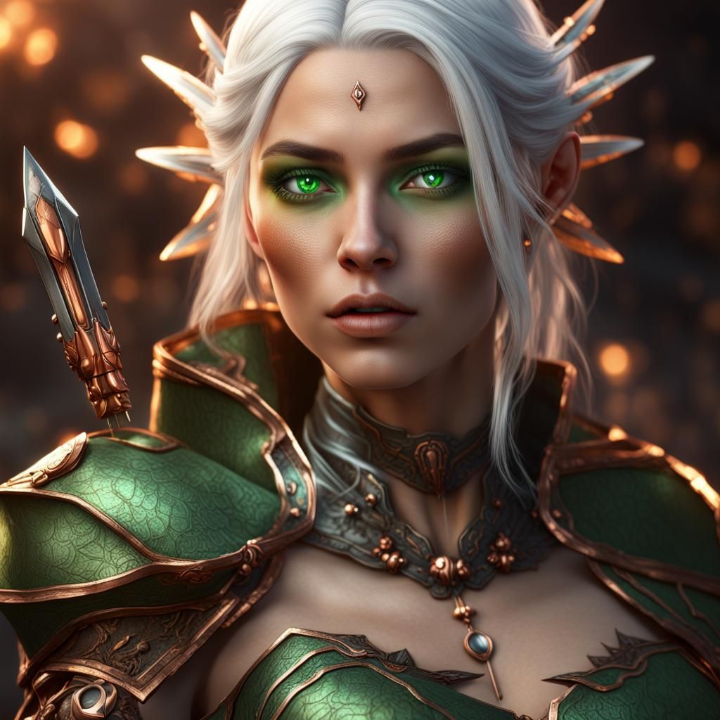 Green-Eyed Woman with Blow Dart: Fantasy Concept Art