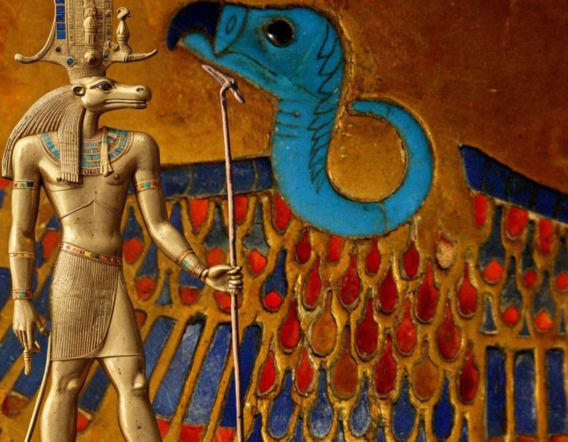 Golden 3D Egyptian God Sobek with Jewels
