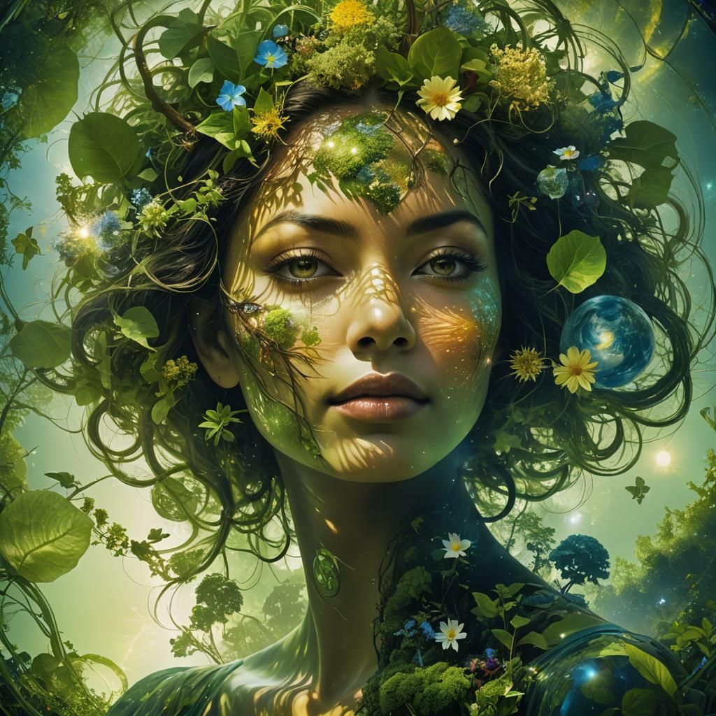 Radiant Earth Day Portrait in Mixed Media