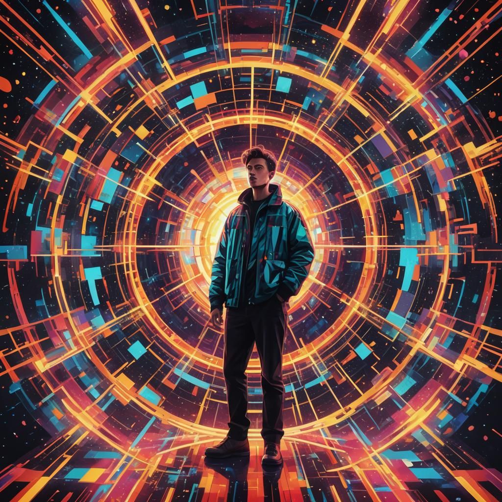 Person in Quantum Field as Digital Pop Art